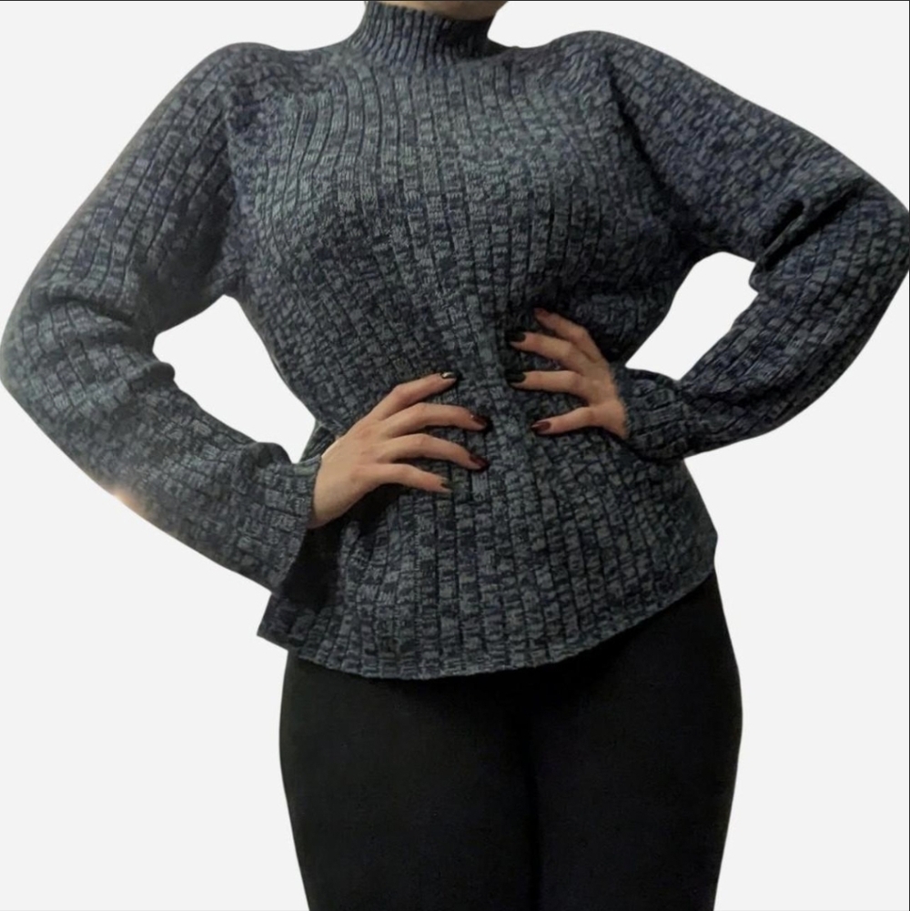 Studio Works Textured Blue Turtleneck Sweater